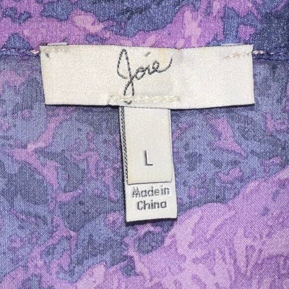 Joie Datev Purple Floral Pintuck Button Down Silk Blouse Size Large - Picture 4 of 14